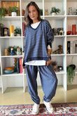 The Sunday Morning Stripe Twist Pant Navy Denim